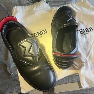 Fendi black leather monster 3D eyes slip ons size 43 (10 USA)